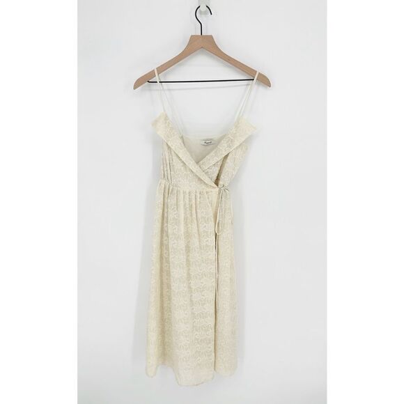 NEW Madewell Embroidered Pleated Wrap Dress Midi Sleeveless in Ivory Women's S - Picture 2 of 8